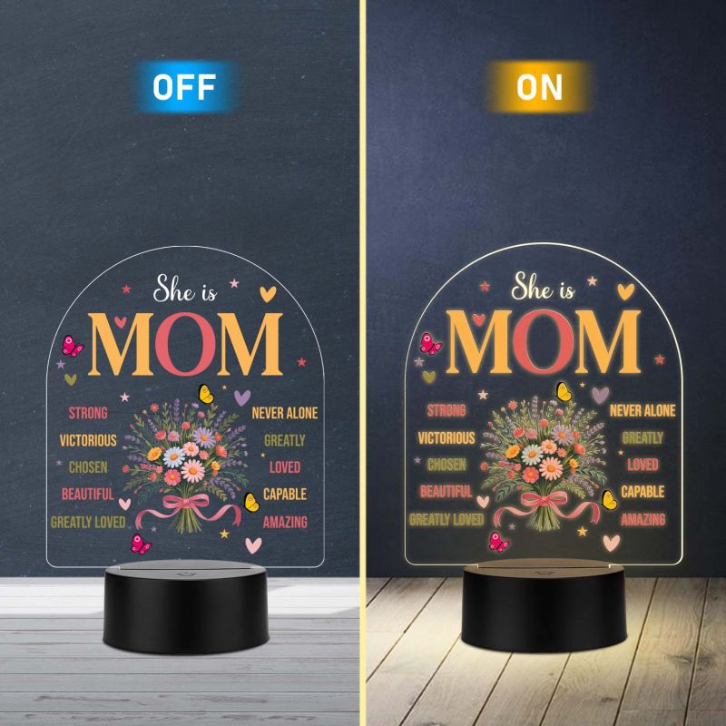 Inspirational Mom Acrylic LED Lamp with UV Print – Warm White Light USB Powered Mother’s Day & Birthday Gift